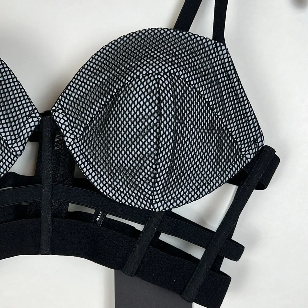 NWT CHROMAT Cage Bralette Black Mesh Bra Small